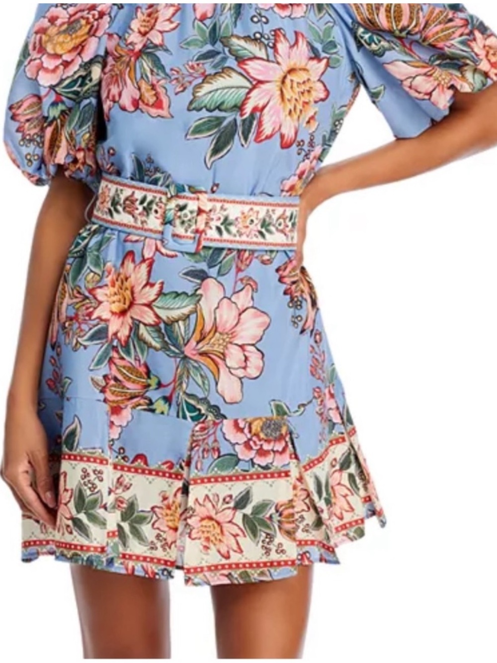 NWT FARM Rio Blue Floral Puff-Sleeve Mini Dress - XS